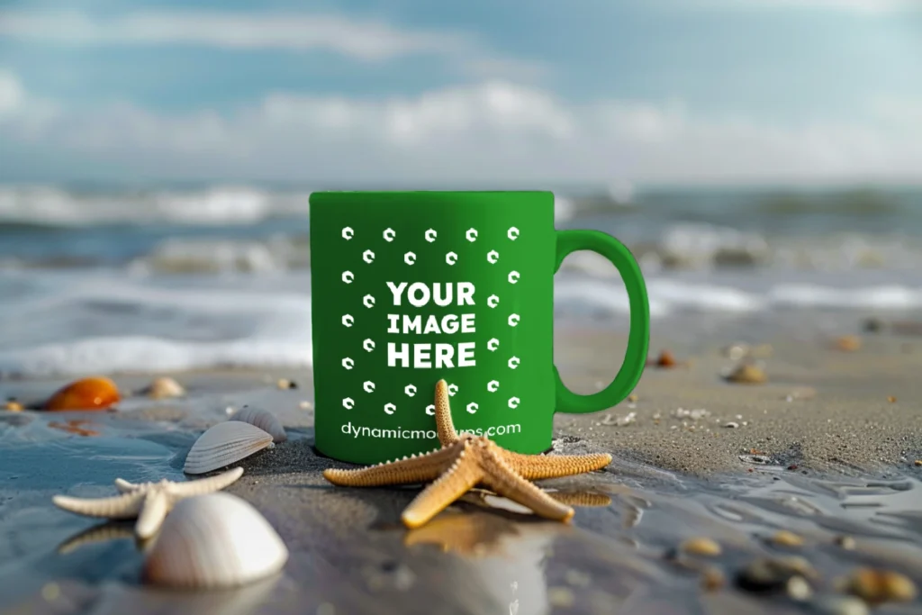 11oz Blank Green Ceramic Coffee Mug Mockup Template