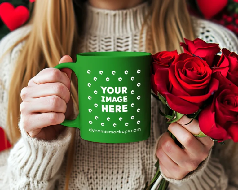 11oz Blank Green Ceramic Coffee Mug Mockup Template