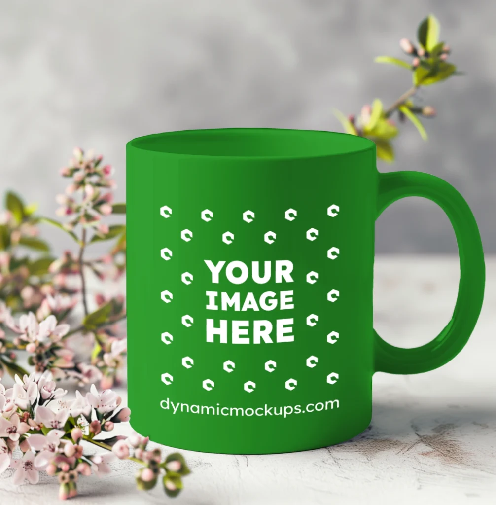 11oz Blank Green Ceramic Coffee Mug Mockup Template