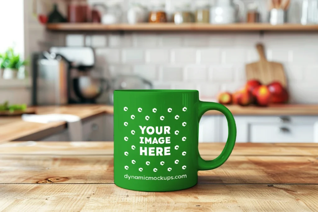 11oz Blank Green Ceramic Coffee Mug Mockup Template