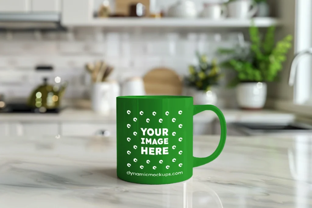 11oz Blank Green Ceramic Coffee Mug Mockup Template