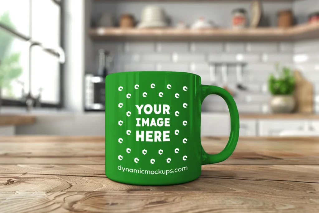 11oz Blank Green Ceramic Coffee Mug Mockup Template