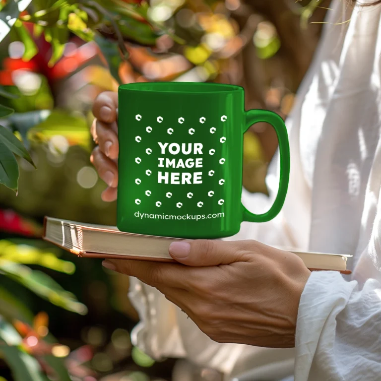 11oz Blank Green Ceramic Coffee Mug Mockup Template