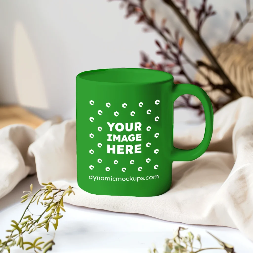 11oz Blank Green Ceramic Coffee Mug Mockup Template