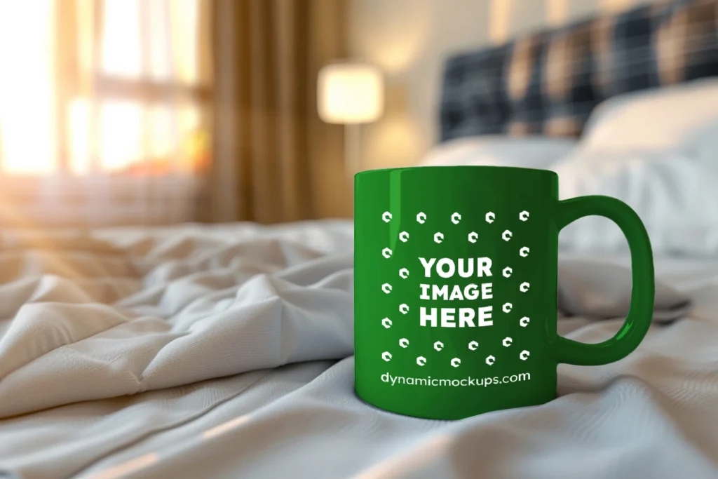 11oz Blank Green Ceramic Coffee Mug Mockup Template