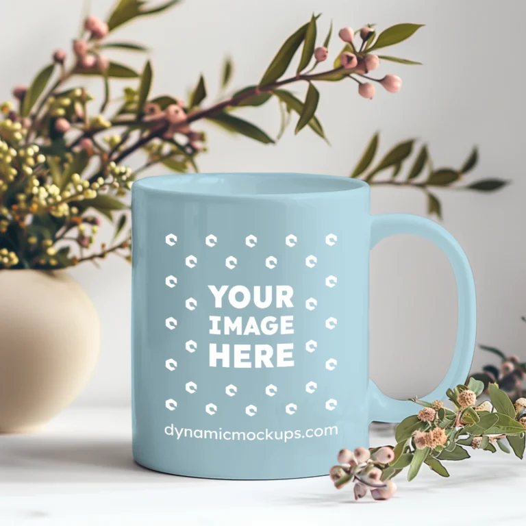 11oz Blank Light Blue Ceramic Coffee Mug Mockup Template