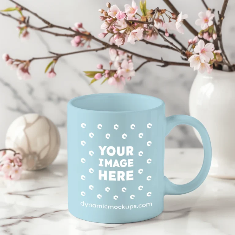 11oz Blank Light Blue Ceramic Coffee Mug Mockup Template