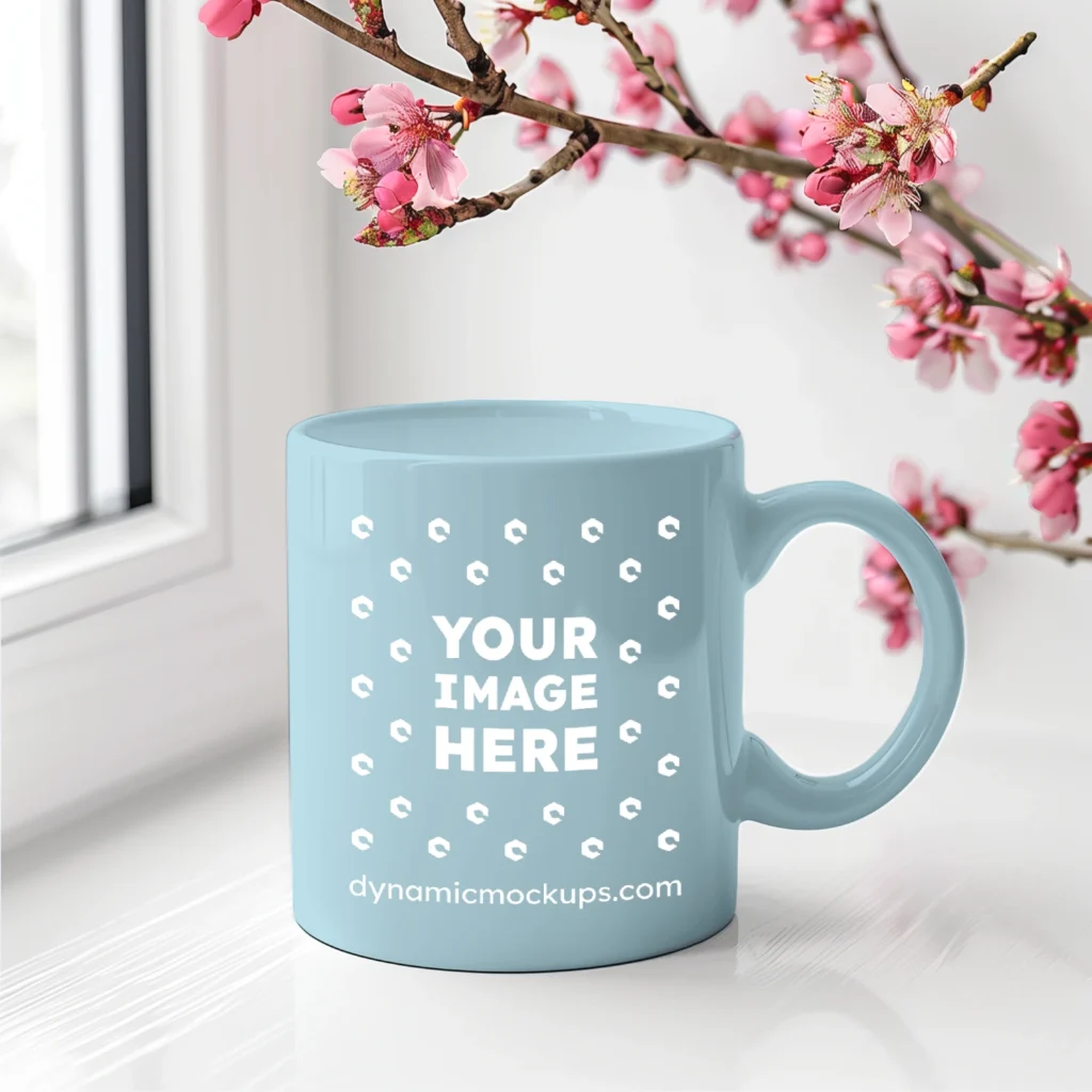 11oz Blank Light Blue Ceramic Coffee Mug Mockup Template