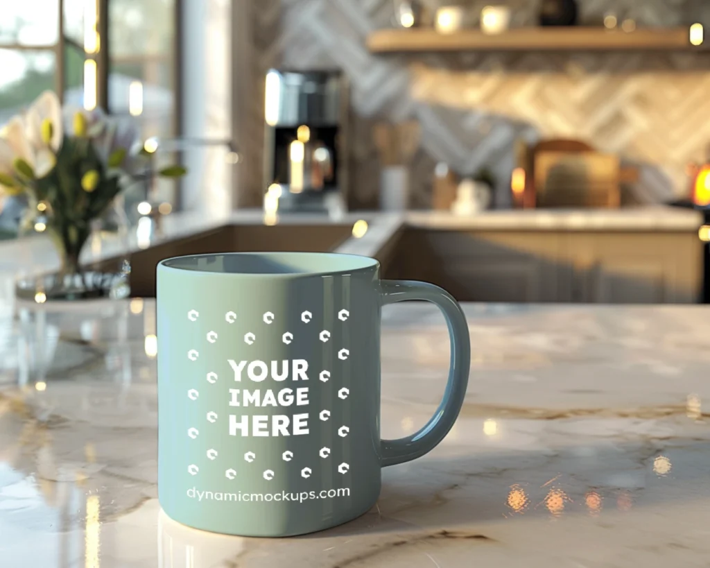 11oz Blank Light Blue Ceramic Coffee Mug Mockup Template