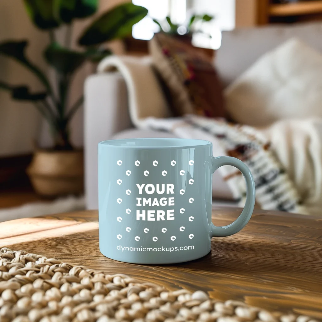 11oz Blank Light Blue Ceramic Coffee Mug Mockup Template