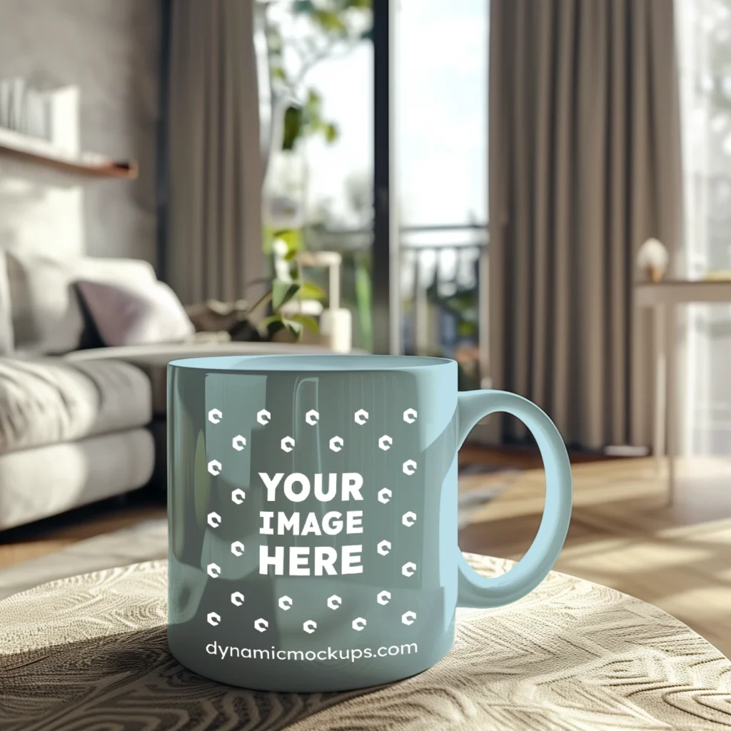 11oz Blank Light Blue Ceramic Coffee Mug Mockup Template