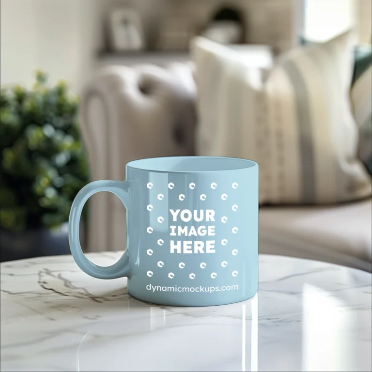 11oz Blank Light Blue Ceramic Coffee Mug Mockup Template