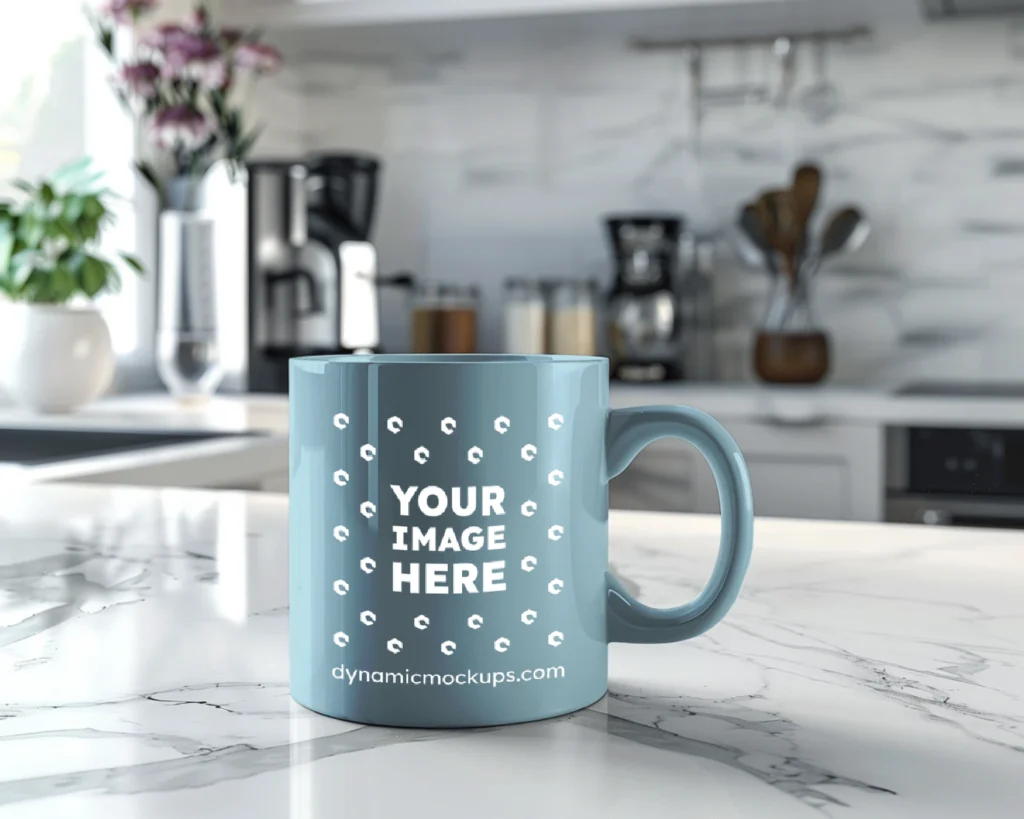 11oz Blank Light Blue Ceramic Coffee Mug Mockup Template