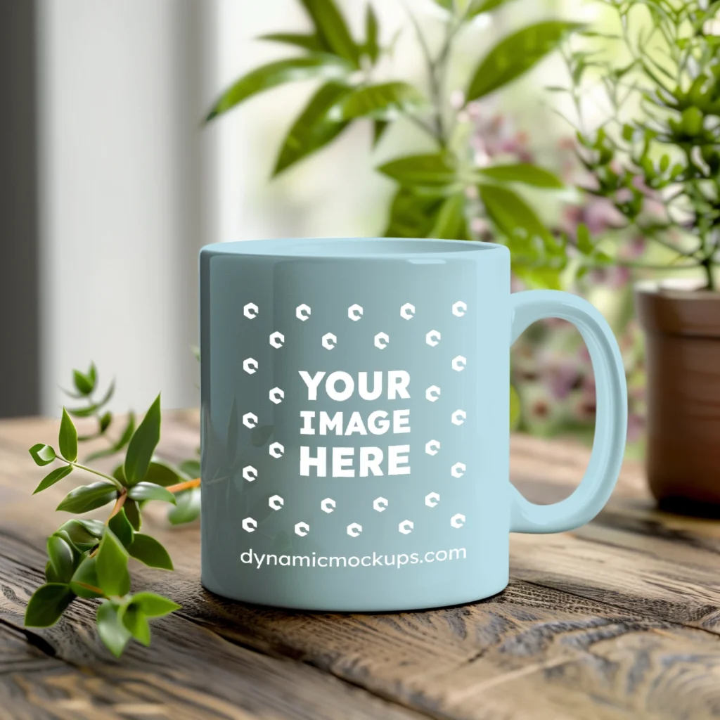 11oz Blank Light Blue Ceramic Coffee Mug Mockup Template