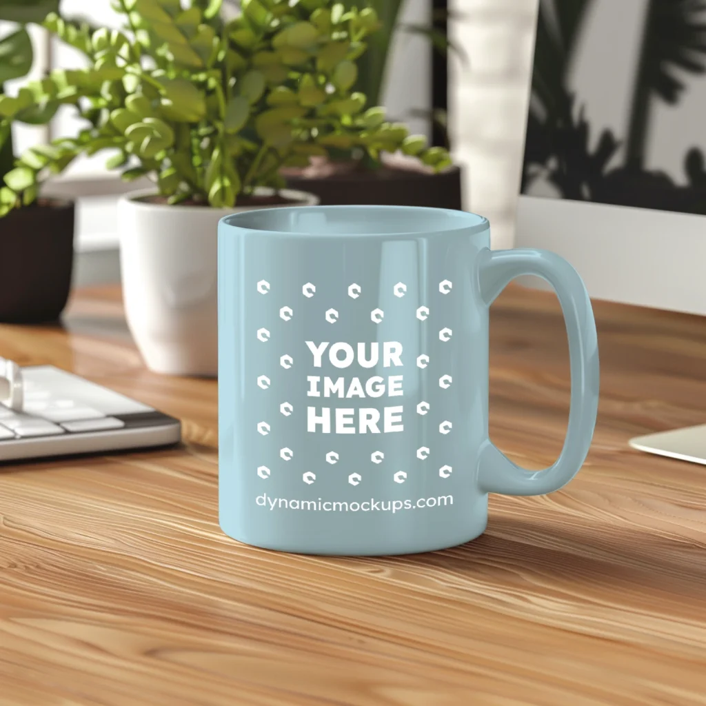 11oz Blank Light Blue Ceramic Coffee Mug Mockup Template