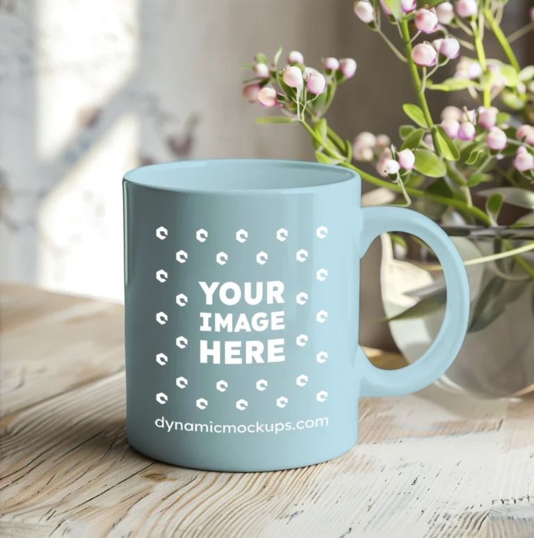 11oz Blank Light Blue Ceramic Coffee Mug Mockup Template