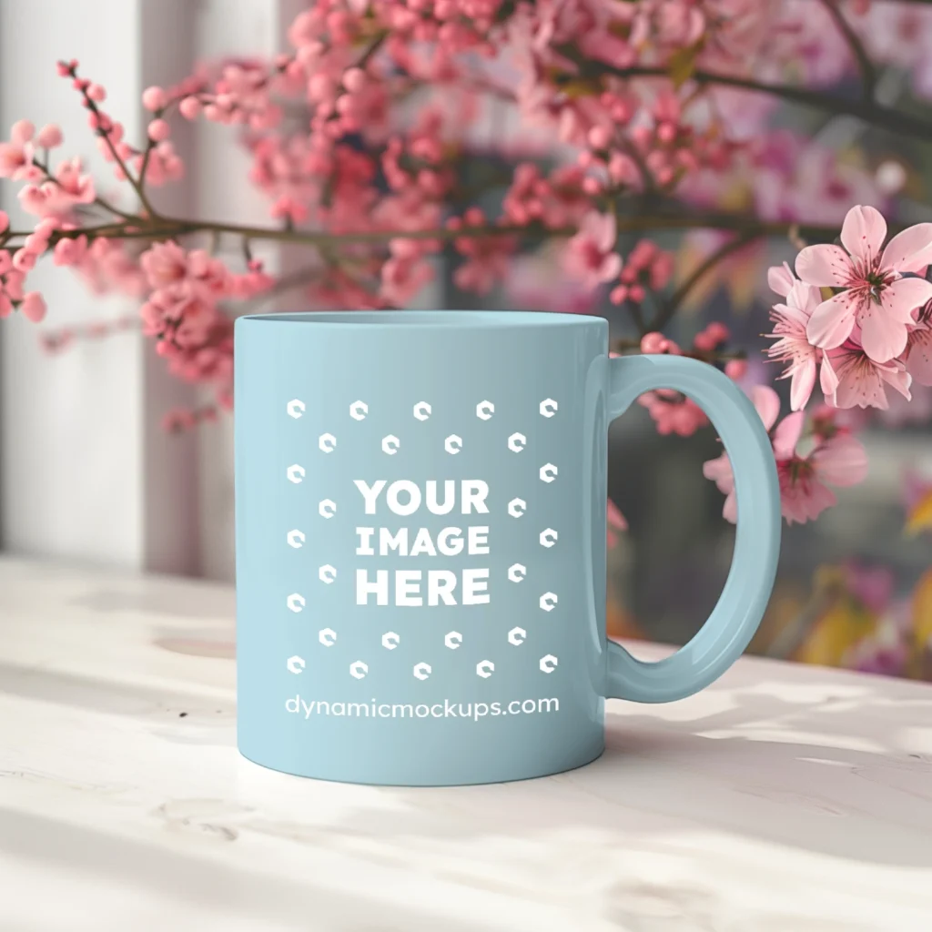 11oz Blank Light Blue Ceramic Coffee Mug Mockup Template