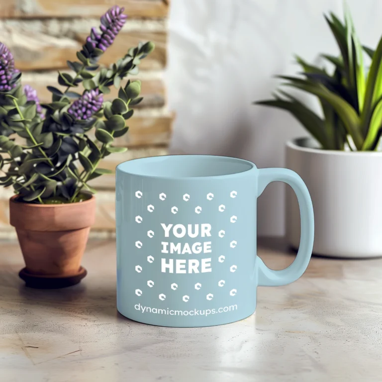 11oz Blank Light Blue Ceramic Coffee Mug Mockup Template