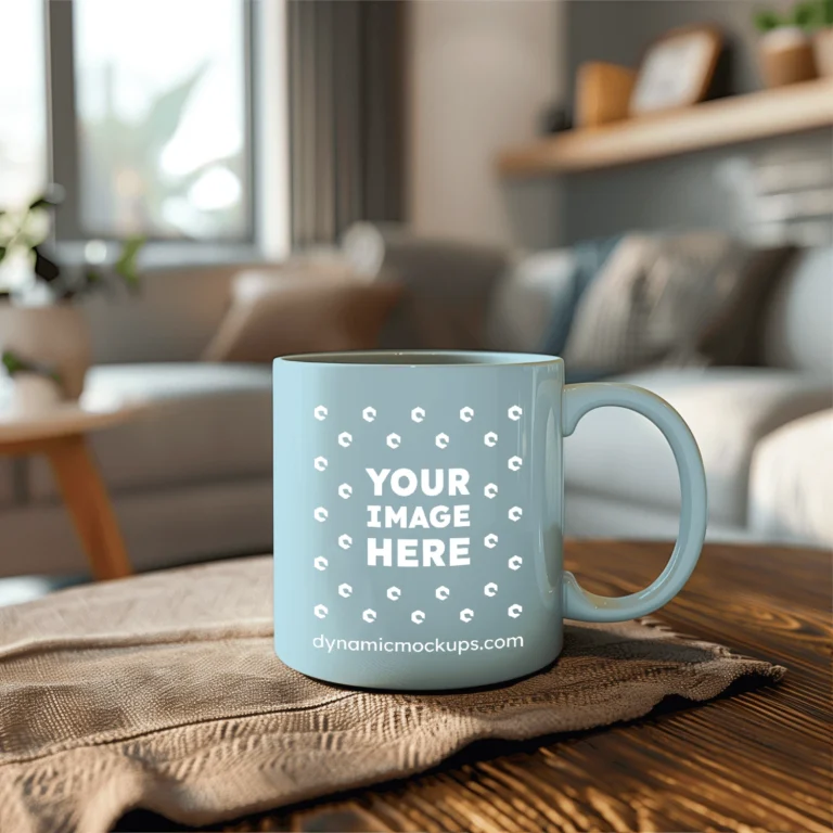 11oz Blank Light Blue Ceramic Coffee Mug Mockup Template