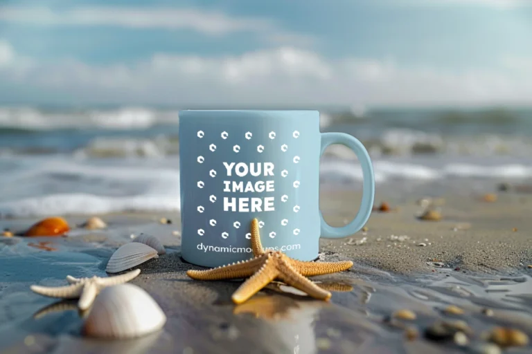 11oz Blank Light Blue Ceramic Coffee Mug Mockup Template