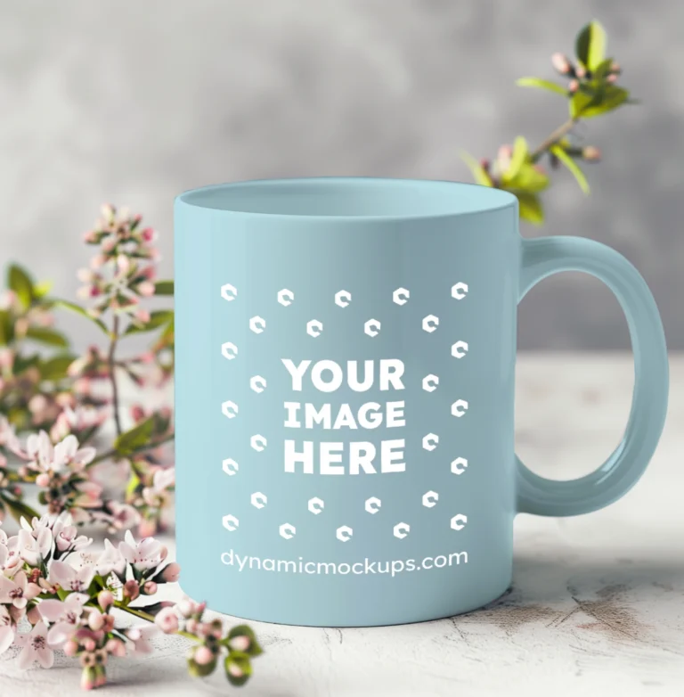 11oz Blank Light Blue Ceramic Coffee Mug Mockup Template