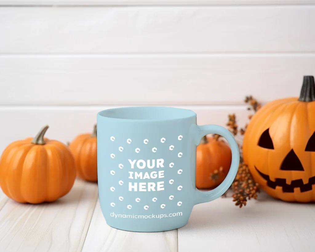 11oz Blank Light Blue Ceramic Coffee Mug Mockup Template