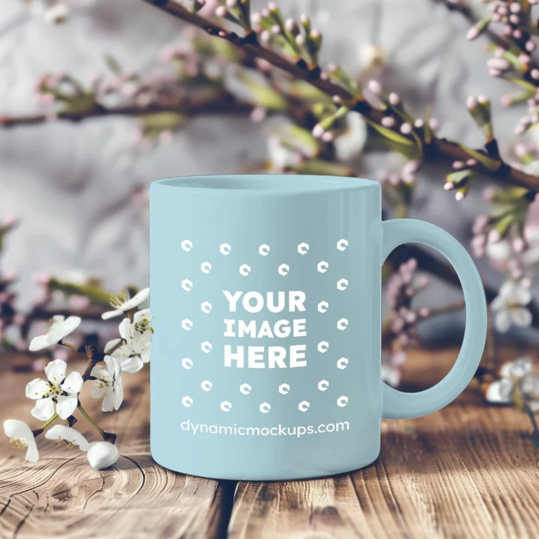 11oz Blank Light Blue Ceramic Coffee Mug Mockup Template