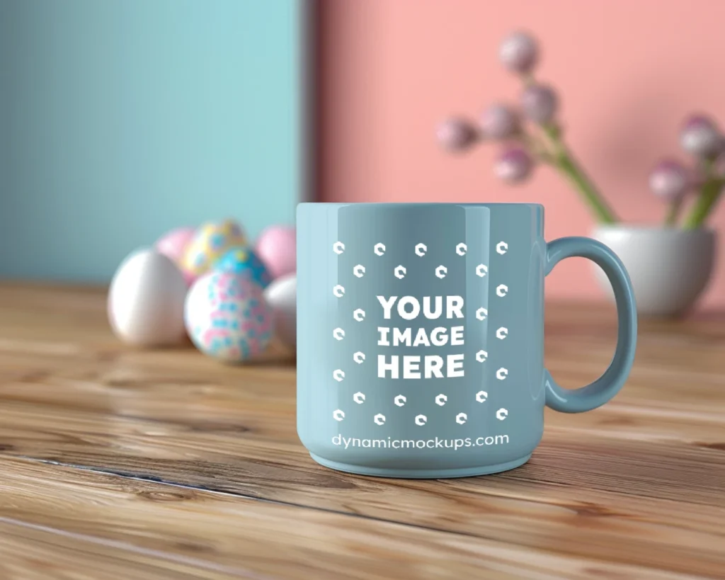 11oz Blank Light Blue Ceramic Coffee Mug Mockup Template