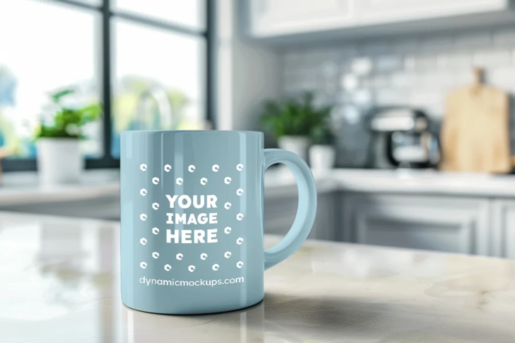 11oz Blank Light Blue Ceramic Coffee Mug Mockup Template