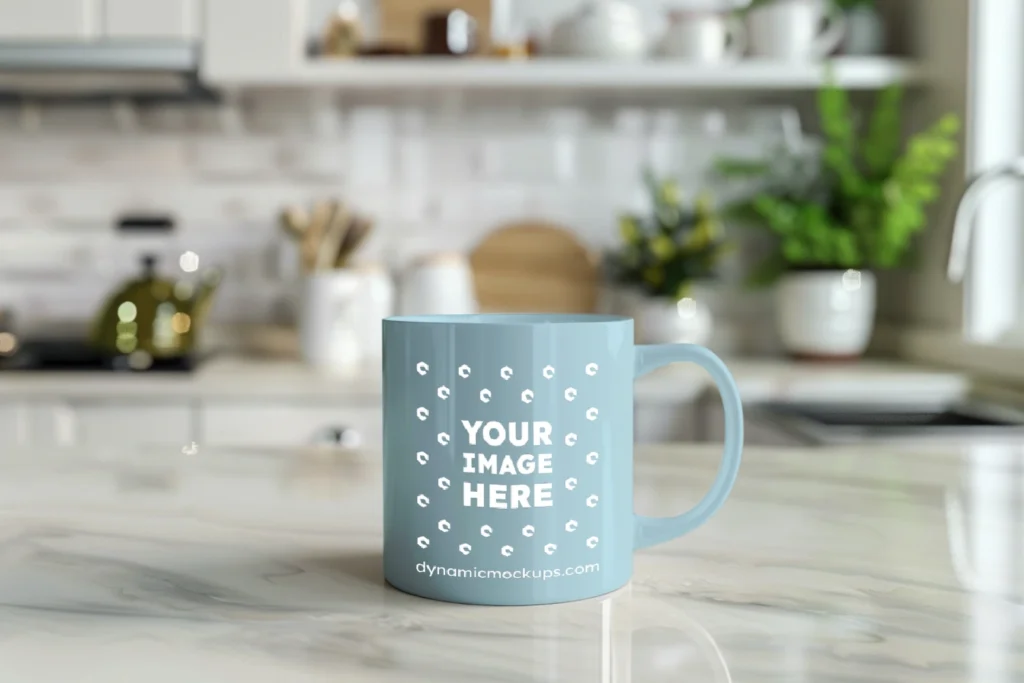 11oz Blank Light Blue Ceramic Coffee Mug Mockup Template