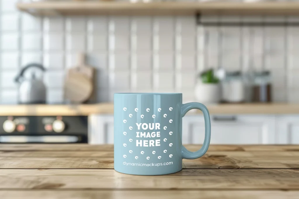 11oz Blank Light Blue Ceramic Coffee Mug Mockup Template