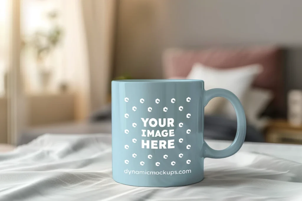 11oz Blank Light Blue Ceramic Coffee Mug Mockup Template