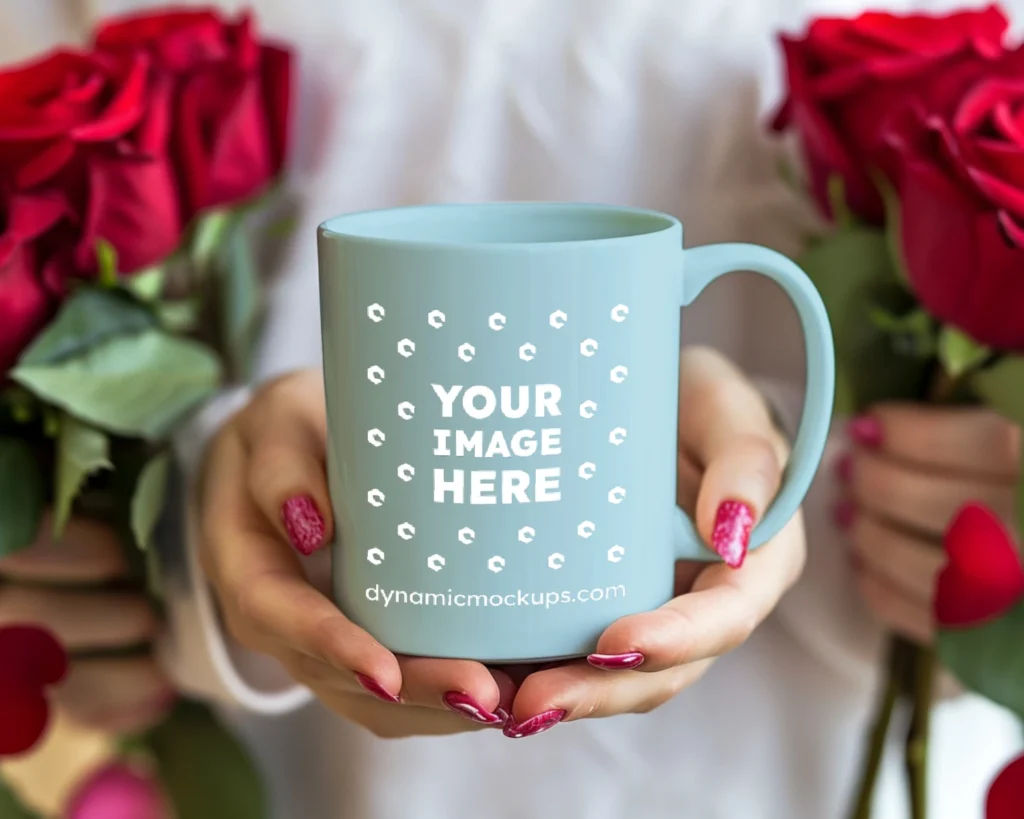 11oz Blank Light Blue Ceramic Coffee Mug Mockup Template