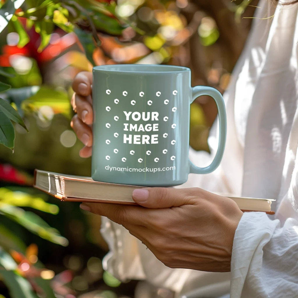 11oz Blank Light Blue Ceramic Coffee Mug Mockup Template