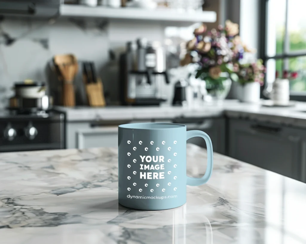 11oz Blank Light Blue Ceramic Coffee Mug Mockup Template