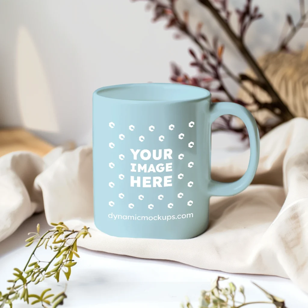 11oz Blank Light Blue Ceramic Coffee Mug Mockup Template