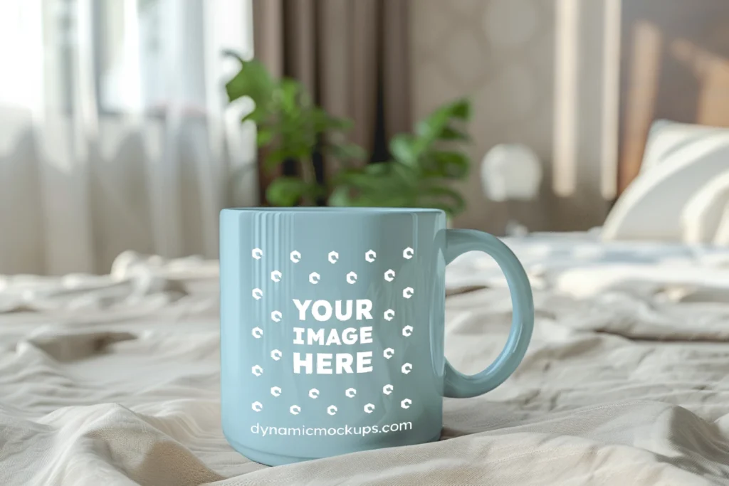 11oz Blank Light Blue Ceramic Coffee Mug Mockup Template