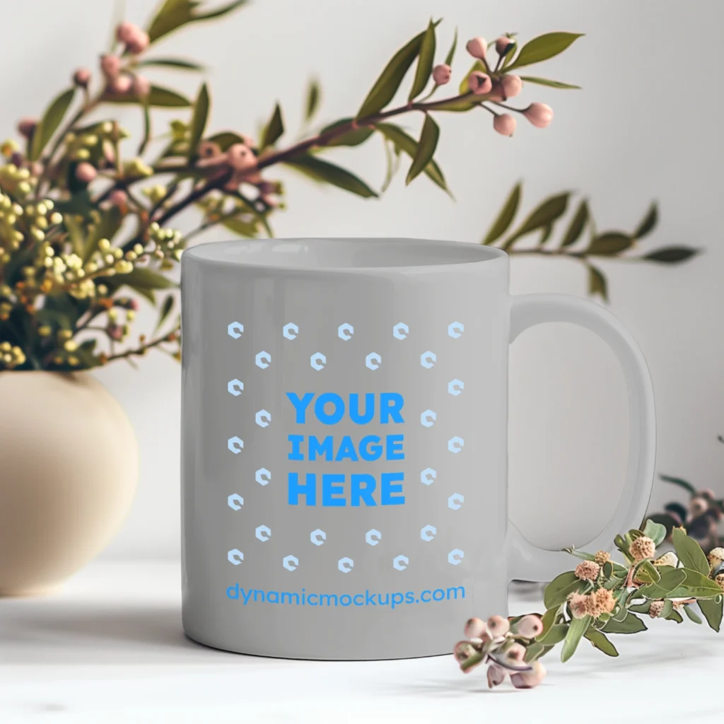 11oz Blank Light Gray Ceramic Coffee Mug Mockup Template