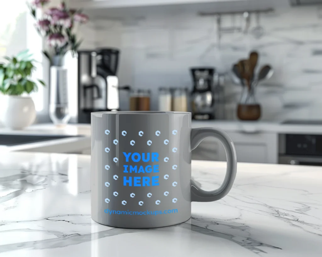 11oz Blank Light Gray Ceramic Coffee Mug Mockup Template