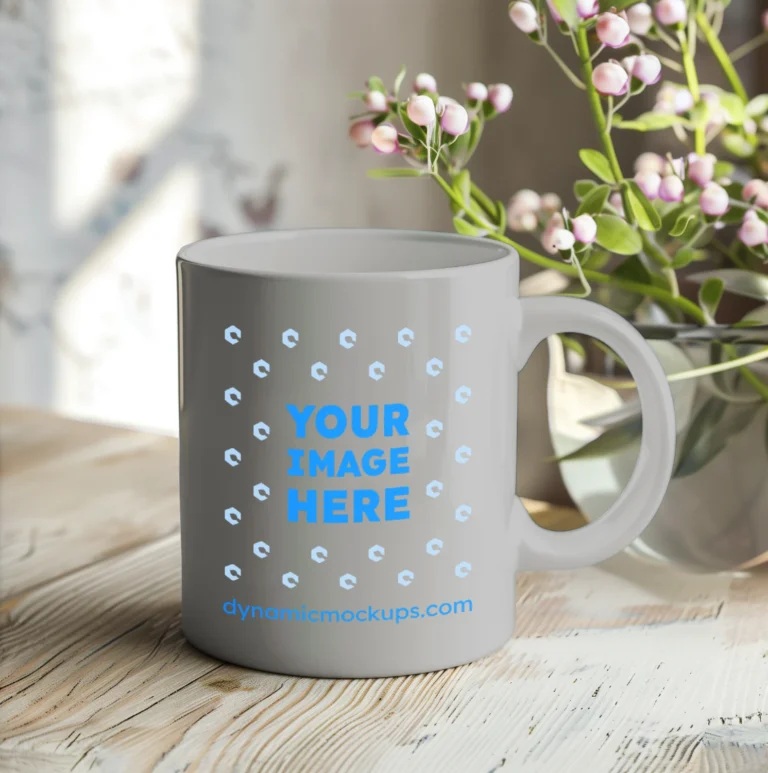 11oz Blank Light Gray Ceramic Coffee Mug Mockup Template