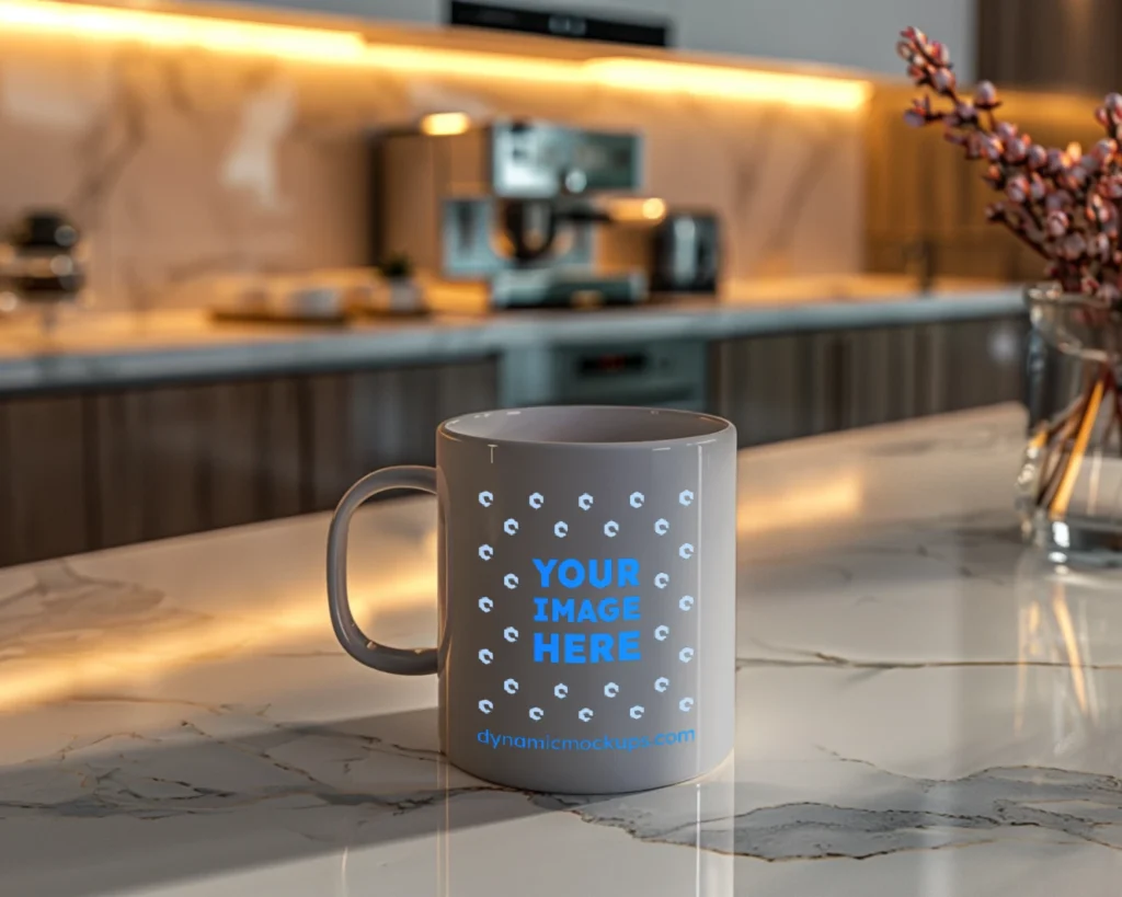 11oz Blank Light Gray Ceramic Coffee Mug Mockup Template