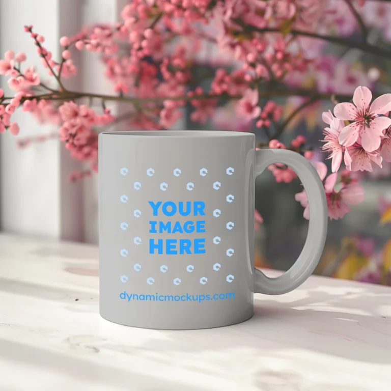 11oz Blank Light Gray Ceramic Coffee Mug Mockup Template