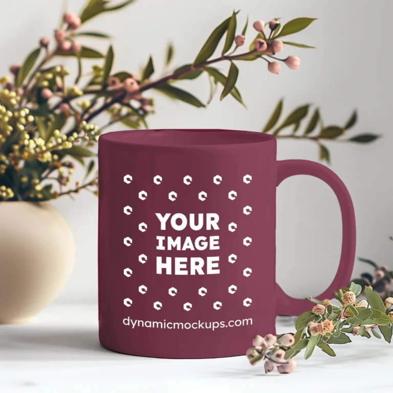 11oz Blank Maroon Ceramic Coffee Mug Mockup Template