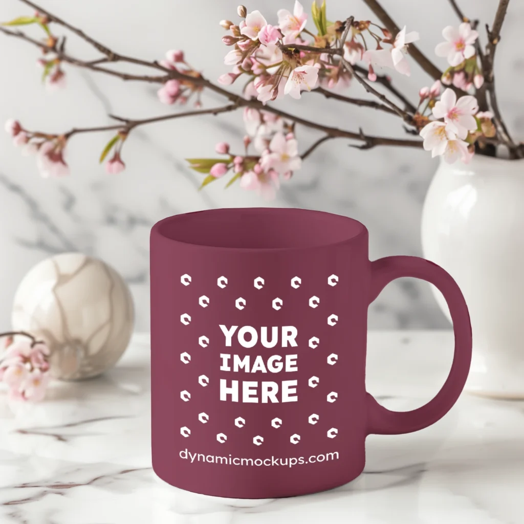 11oz Blank Maroon Ceramic Coffee Mug Mockup Template