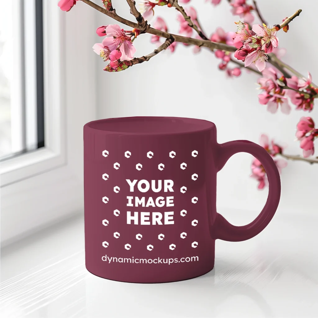 11oz Blank Maroon Ceramic Coffee Mug Mockup Template