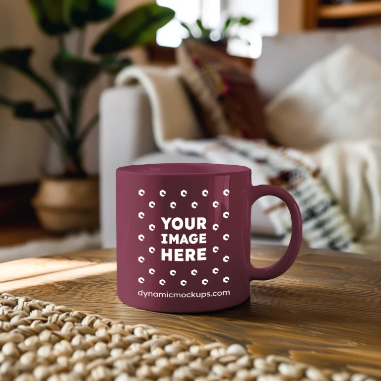 11oz Blank Maroon Ceramic Coffee Mug Mockup Template