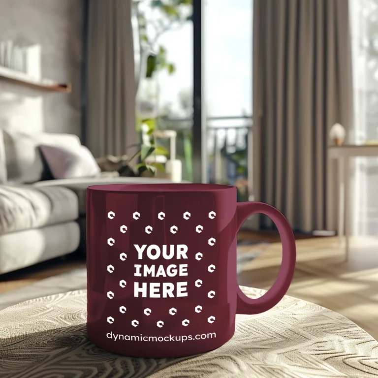 11oz Blank Maroon Ceramic Coffee Mug Mockup Template