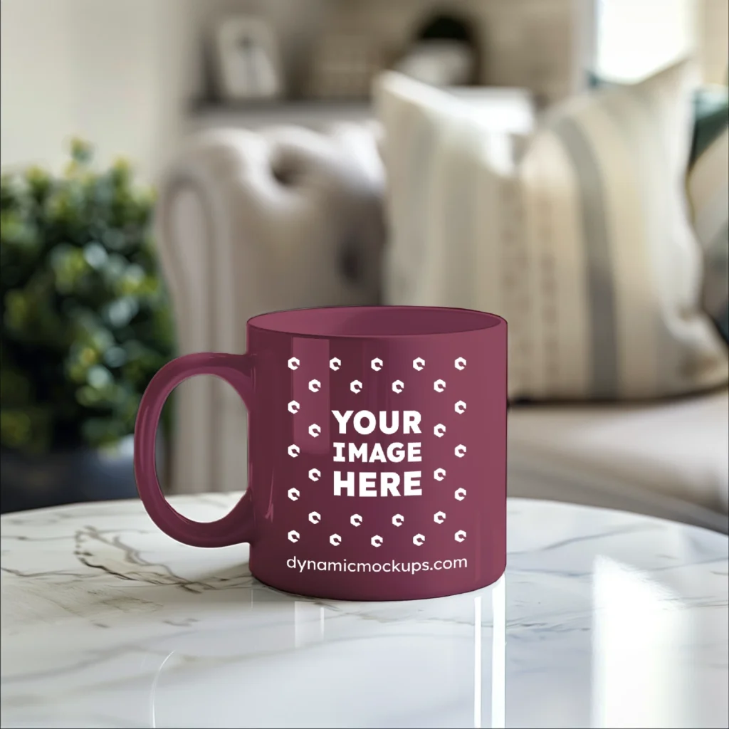 11oz Blank Maroon Ceramic Coffee Mug Mockup Template