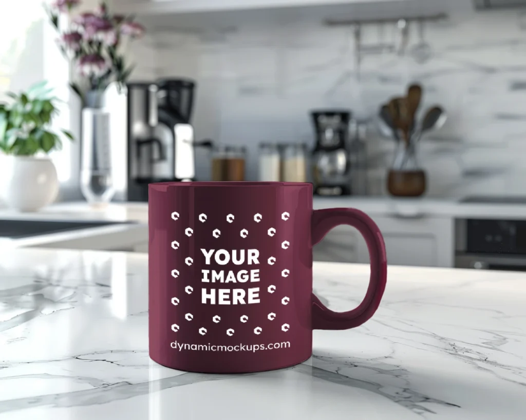 11oz Blank Maroon Ceramic Coffee Mug Mockup Template