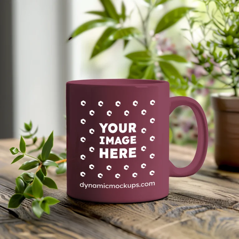 11oz Blank Maroon Ceramic Coffee Mug Mockup Template